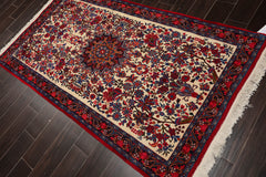 4x6 Ivory, Navy, Red Color Hand Knotted Bidjar 100% Wool Traditional Oriental Rug