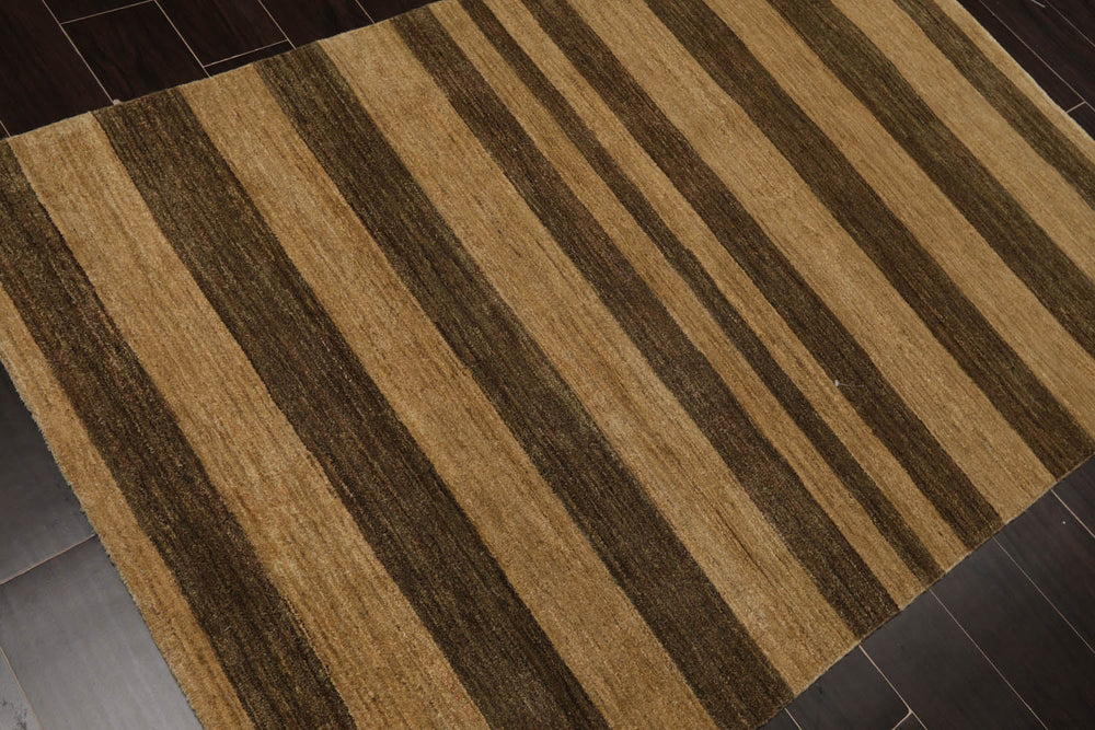 4x6 Gold, Brown, Color Hand Knotted 100% Wool Modern Oriental Rug