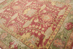 Multi Size Raspberry Green Gold Color Hand Knotted Oushak Wool Oriental Rug