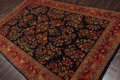 6x9 Navy, Antique Rose, Mint Color Hand Knotted Sarouk 100% Wool Traditional Oriental Rug