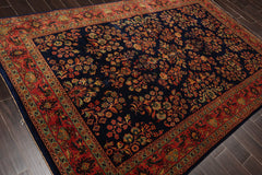 6x9 Navy, Antique Rose, Mint Color Hand Knotted Sarouk 100% Wool Traditional Oriental Rug