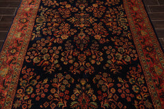 6x9 Navy, Antique Rose, Mint Color Hand Knotted Sarouk 100% Wool Traditional Oriental Rug