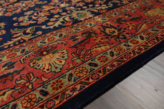 6x9 Navy, Antique Rose, Mint Color Hand Knotted Sarouk 100% Wool Traditional Oriental Rug