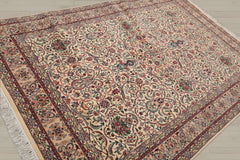 6x9 Cream, Peach, Maroon Color Hand Knotted Pak Persian 100% Wool Traditional Oriental Rug