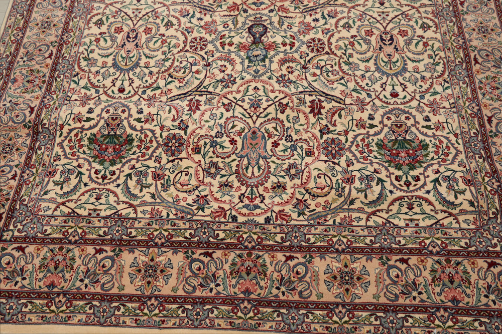 6x9 Cream, Peach, Maroon Color Hand Knotted Pak Persian 100% Wool Traditional Oriental Rug