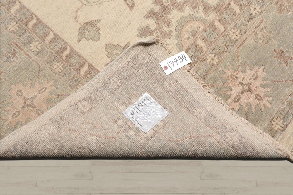 9x12 Ivory, Mint, Brown Color Hand Knotted Afghan Oushak Wool Traditional Oriental Rug