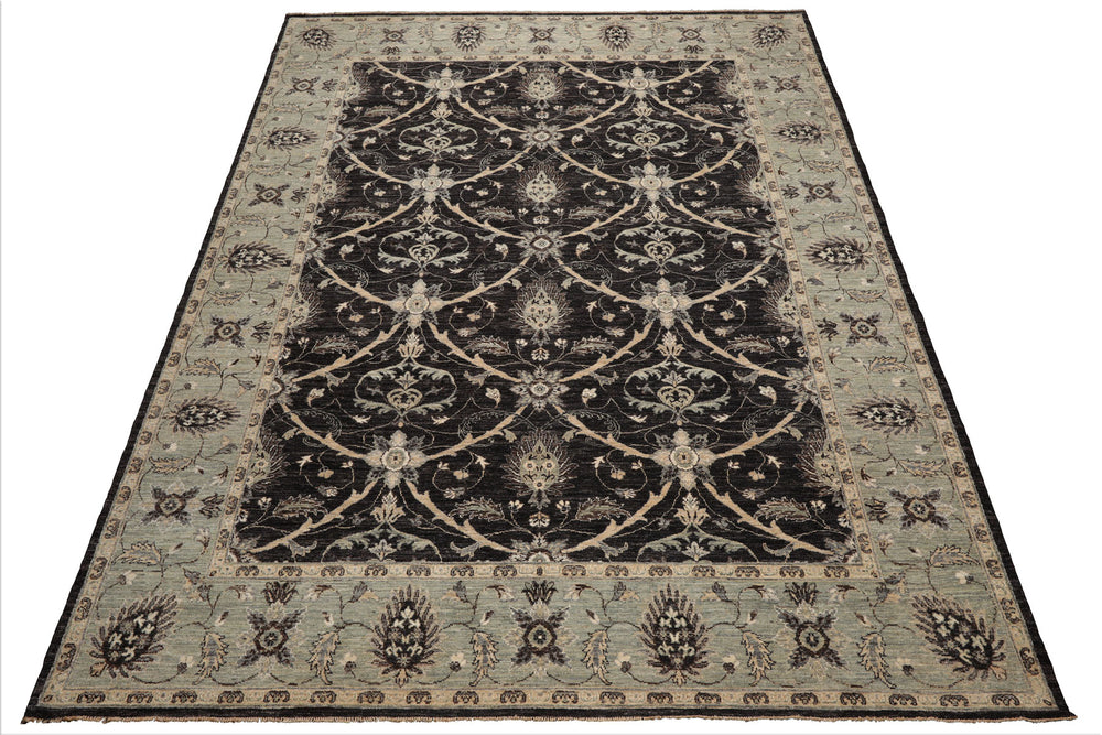 9x12 Black, Charcoal, Mint Color Hand Knotted Agra 100% wool Traditional Oriental Rug