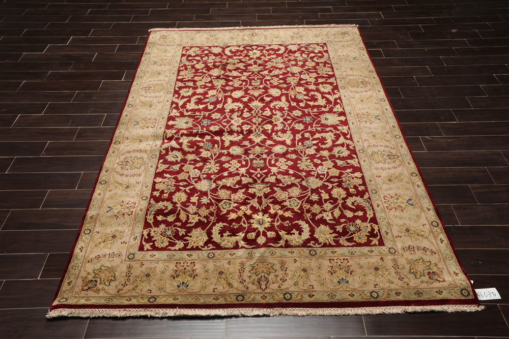 6x9 Wine, Taupe, Beige Color Hand Knotted Agra 100% Wool Traditional Oriental Rug
