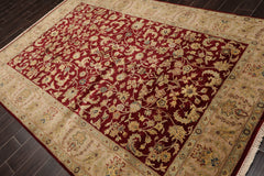 6x9 Wine, Taupe, Beige Color Hand Knotted Agra 100% Wool Traditional Oriental Rug