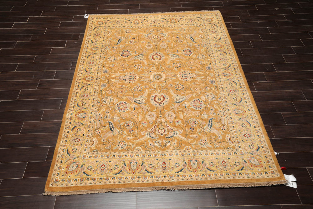 6x9 Caramel, Gold, Beige Color Hand Knotted Pak Persian 100% Wool Traditional Oriental Rug