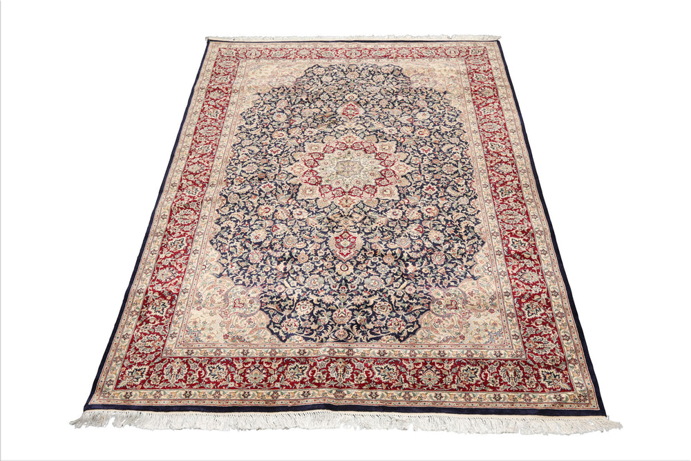 6x9 Navy, Burgundy, Beige Color Hand Knotted Pak Persian 100% Wool Traditional Oriental Rug
