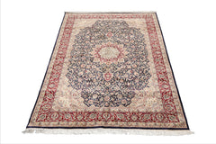 6x9 Navy, Burgundy, Beige Color Hand Knotted Pak Persian 100% Wool Traditional Oriental Rug