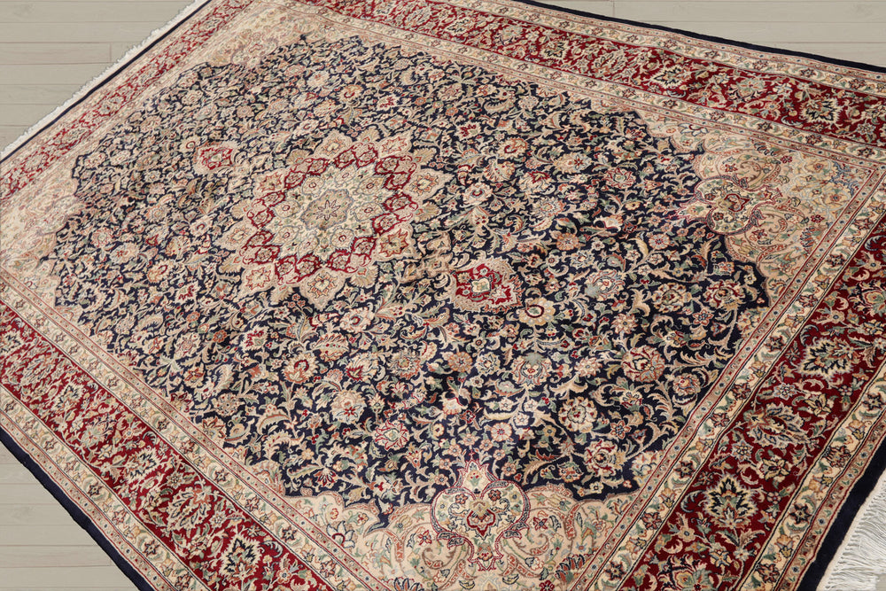 6x9 Navy, Burgundy, Beige Color Hand Knotted Pak Persian 100% Wool Traditional Oriental Rug