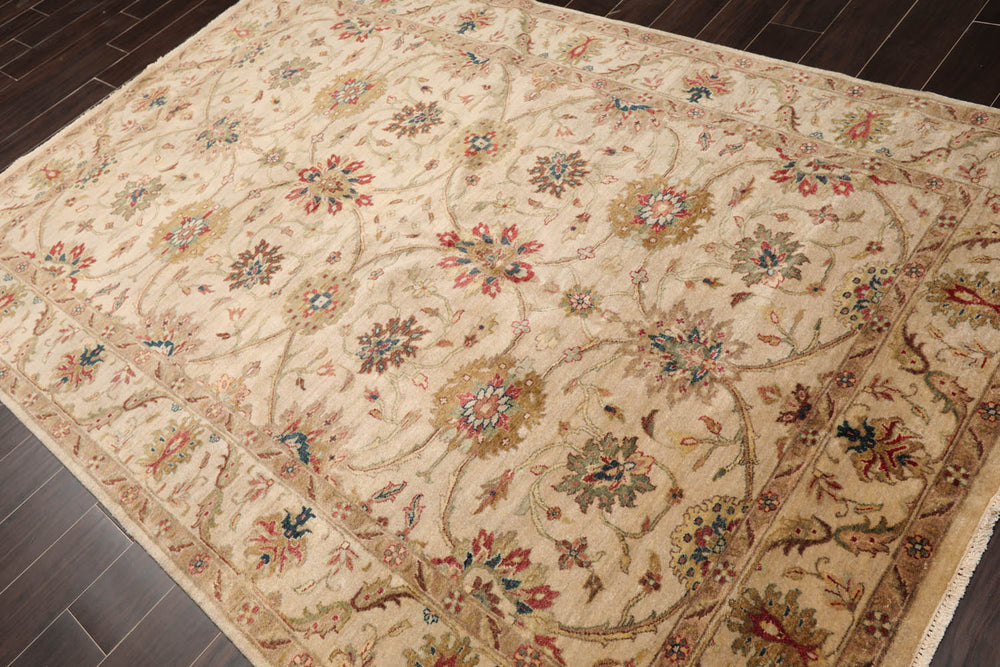 6x9 Beige, Brown, Tan Color Hand Knotted Agra 100% Wool Traditional Oriental Rug