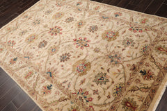 6x9 Beige, Brown, Tan Color Hand Knotted Agra 100% Wool Traditional Oriental Rug