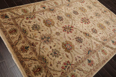 6x9 Beige, Brown, Tan Color Hand Knotted Agra 100% Wool Traditional Oriental Rug