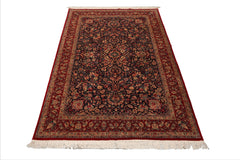 6x9 Midnight Blue, Red, Green Color Hand Knotted Sarouk 100% Wool Traditional Oriental Rug