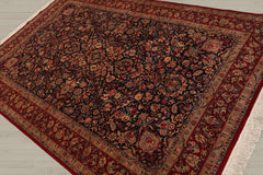 6x9 Midnight Blue, Red, Green Color Hand Knotted Sarouk 100% Wool Traditional Oriental Rug