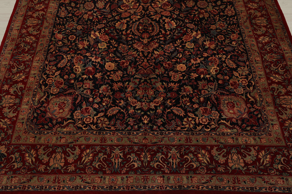6x9 Midnight Blue, Red, Green Color Hand Knotted Sarouk 100% Wool Traditional Oriental Rug
