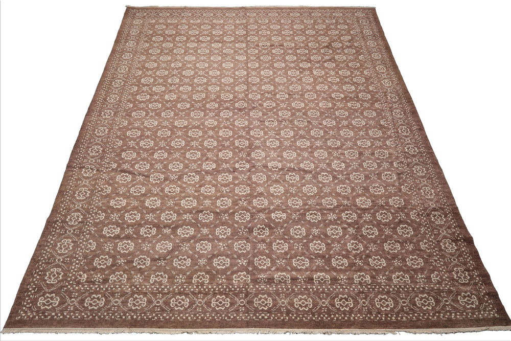 9x12 Brown, Beige, Color Hand Knotted Wool Traditional Oriental Rug