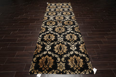 Runner Black, Gold, Beige Color Hand Knotted 100% Wool Transitional Oriental Rug