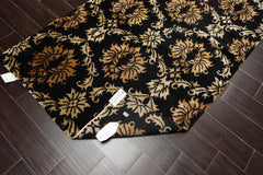 Runner Black, Gold, Beige Color Hand Knotted 100% Wool Transitional Oriental Rug