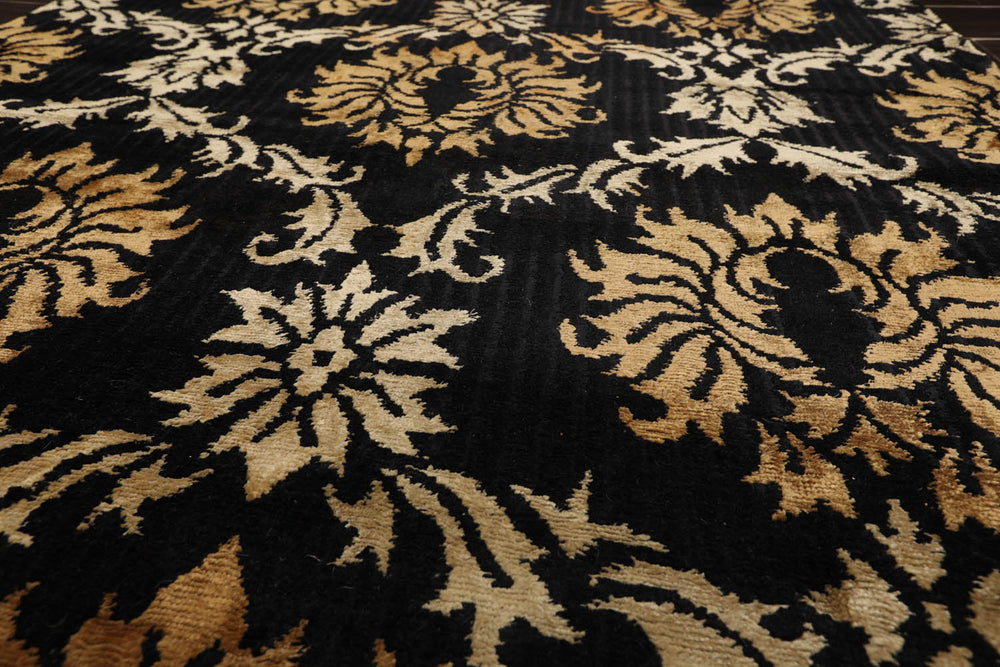 Runner Black, Gold, Beige Color Hand Knotted 100% Wool Transitional Oriental Rug