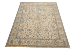 8x10 Beige, Gold, Aqua Color Hand Knotted Oushak Wool Traditional Oriental Rug