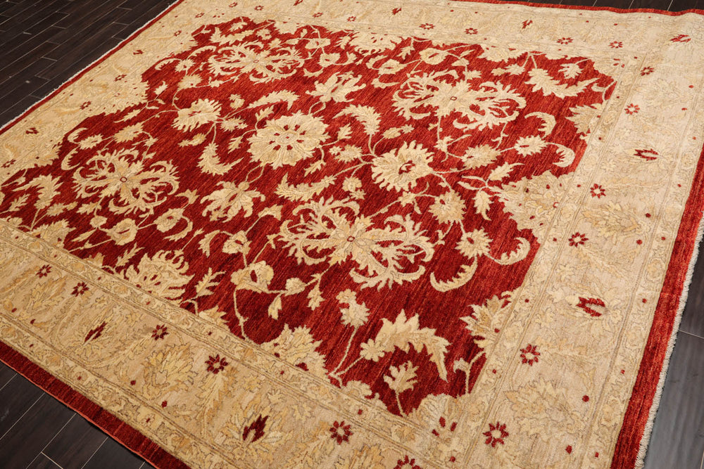 8x10 Rust, Tan, Light Gold Color Hand Knotted Chobi Peshawar 100% Wool Traditional Oriental Rug