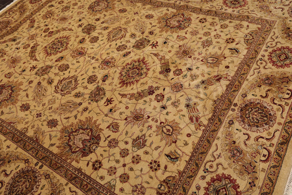 8x10 Gold, Tan, Rust Color Hand Knotted Agra 100% Wool Traditional Oriental Rug