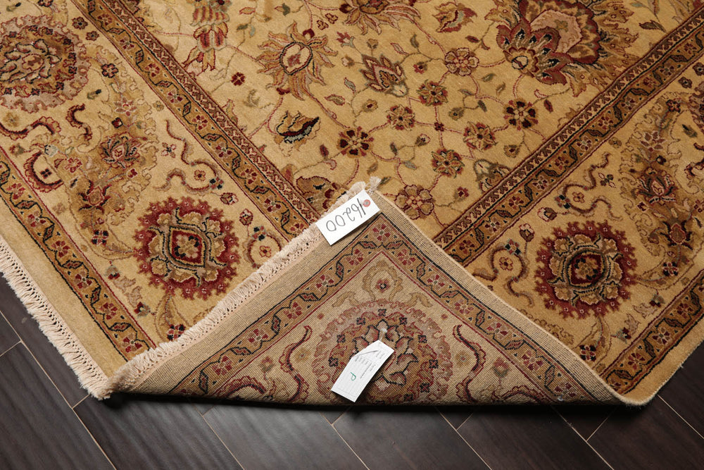 8x10 Gold, Tan, Rust Color Hand Knotted Agra 100% Wool Traditional Oriental Rug