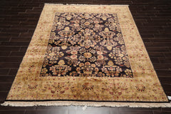8x10 Dark Chocolate, Light Gold, Rose Color Hand Knotted Sarouk 100% Wool Traditional Oriental Rug