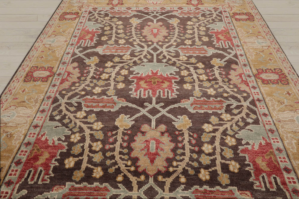 Multi Size Brown Mustard Beige Color Hand Knotted William Morris Wool Oriental Rug
