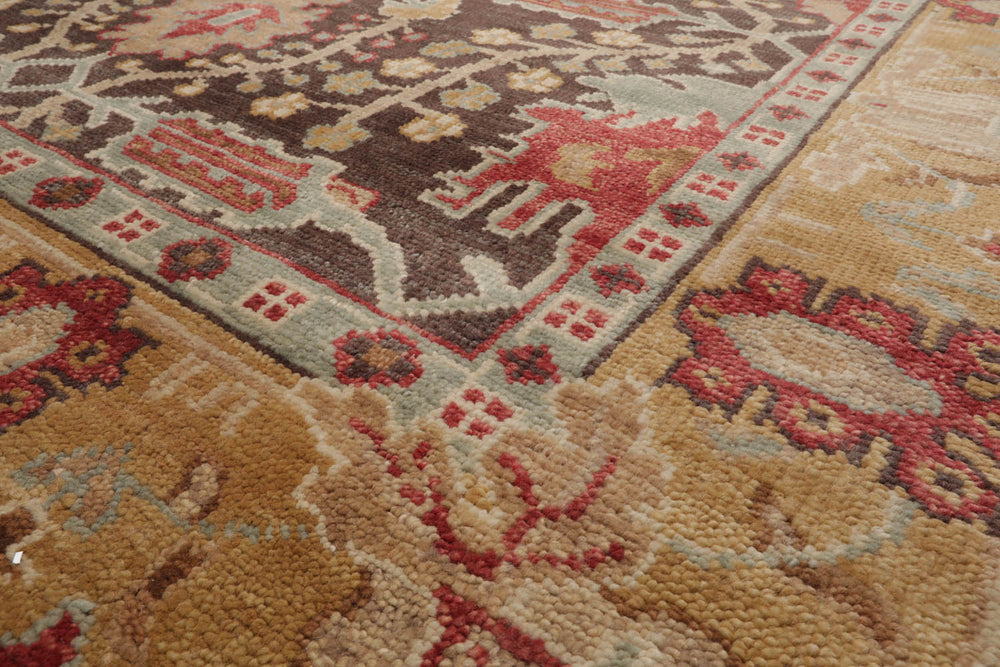 Multi Size Brown Mustard Beige Color Hand Knotted William Morris Wool Oriental Rug