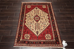 3x5 Ivory, Rust, Chocolate Color Hand Knotted Abadeh 100% Wool Traditional Oriental Rug