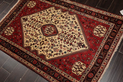 3x5 Ivory, Rust, Chocolate Color Hand Knotted Abadeh 100% Wool Traditional Oriental Rug
