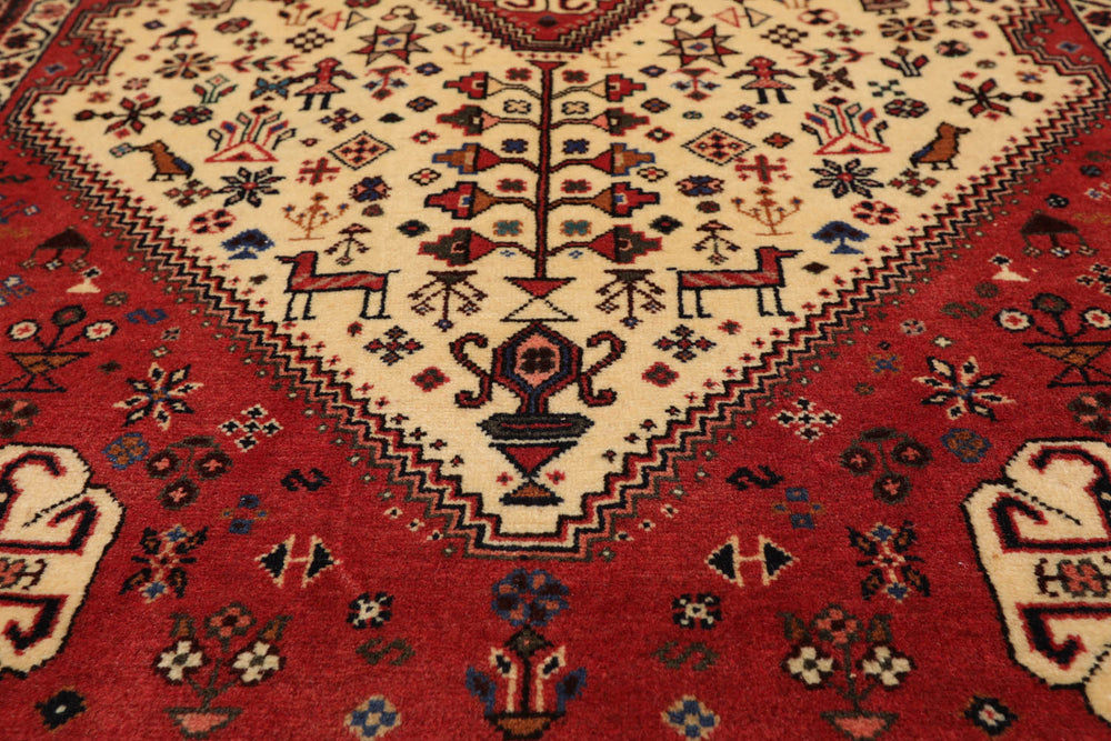 3x5 Ivory, Rust, Chocolate Color Hand Knotted Abadeh 100% Wool Traditional Oriental Rug