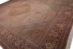 Knotted Rug Beige Rust Hand Knotted Palace Size Persian Traditional Wool and Silk Oriental Area Rug