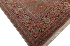 Knotted Rug Beige Rust Hand Knotted Palace Size Persian Traditional Wool and Silk Oriental Area Rug