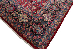 Knotted Rug Burgundy Navy Hand Knotted Palace Size Mashad Traditional 200 KPSI 100% Wool Oriental Area Rug