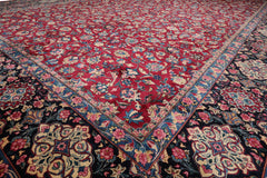 Knotted Rug Burgundy Navy Hand Knotted Palace Size Mashad Traditional 200 KPSI 100% Wool Oriental Area Rug