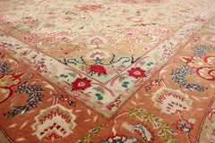 Knotted Rug Ivory Peach Hand Knotted 6'x9' Tabriz Traditional 300 KPSI Wool and Silk Oriental Area Rug