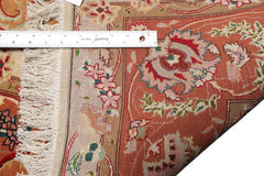 Knotted Rug Ivory Peach Hand Knotted 6'x9' Tabriz Traditional 300 KPSI Wool and Silk Oriental Area Rug