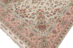 Knotted Rug Ivory Blush Hand Knotted 6'x9' Tabriz Master Weaver Signed Traditional 400 KPSI Wool and Silk Oriental Area Rug