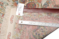 Knotted Rug Ivory Blush Hand Knotted 6'x9' Tabriz Master Weaver Signed Traditional 400 KPSI Wool and Silk Oriental Area Rug