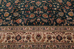 Knotted Rug Teal Beige Hand Knotted 10'x14' Tabriz Traditional 400 KPSI Wool and Silk Oriental Area Rug