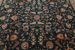 Knotted Rug Teal Beige Hand Knotted 10'x14' Tabriz Traditional 400 KPSI Wool and Silk Oriental Area Rug