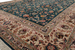 Knotted Rug Teal Beige Hand Knotted 10'x14' Tabriz Traditional 400 KPSI Wool and Silk Oriental Area Rug