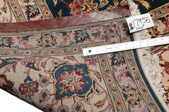 Knotted Rug Teal Beige Hand Knotted 10'x14' Tabriz Traditional 400 KPSI Wool and Silk Oriental Area Rug