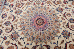 Knotted Rug Cream Taupe Hand Knotted 9'x12' Traditional 400 KPSI Wool and Silk Oriental Area Rug